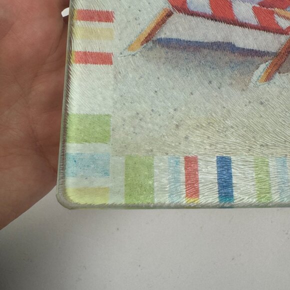 Vtg Tempered Clear Glass Cutting Board Beach Houses Ocean Nautical Summer Image - Picture 9 of 10